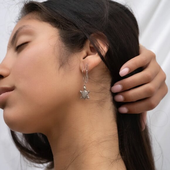 Silver Paperclip Dangle Earrings - Nickel-free, Tarnish-free, Water-Resistant - Picture 3 of 4